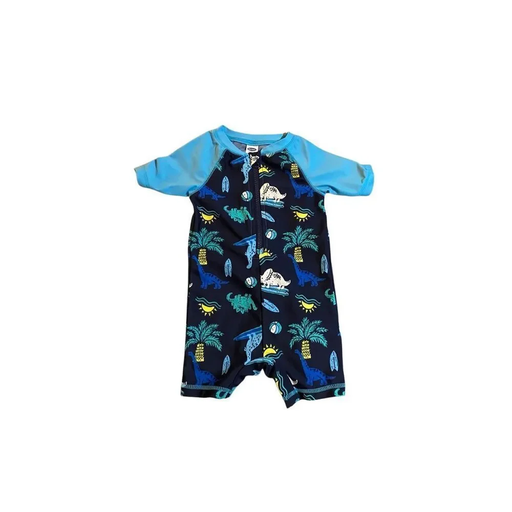 Old Navy infant boys dinosaur short sleeve rash guard 12 to 18 months